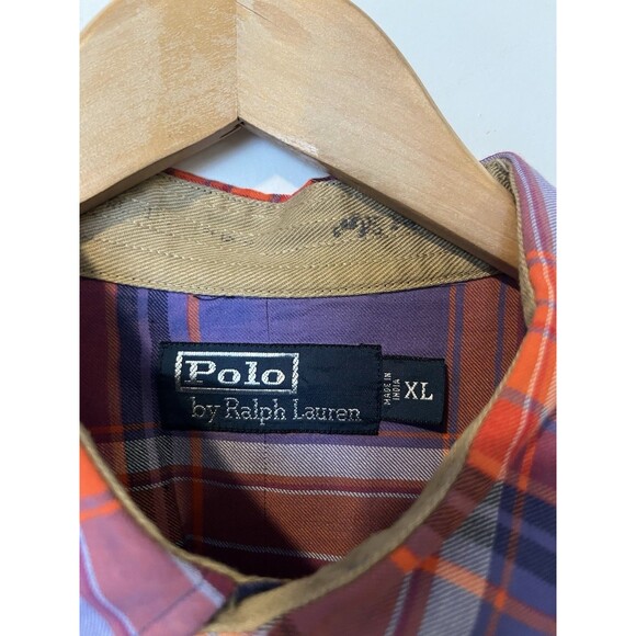 Vintage Polo Ralph Lauren Purple Orange Plaid Button Down Shirt Size XL - Picture 5 of 9